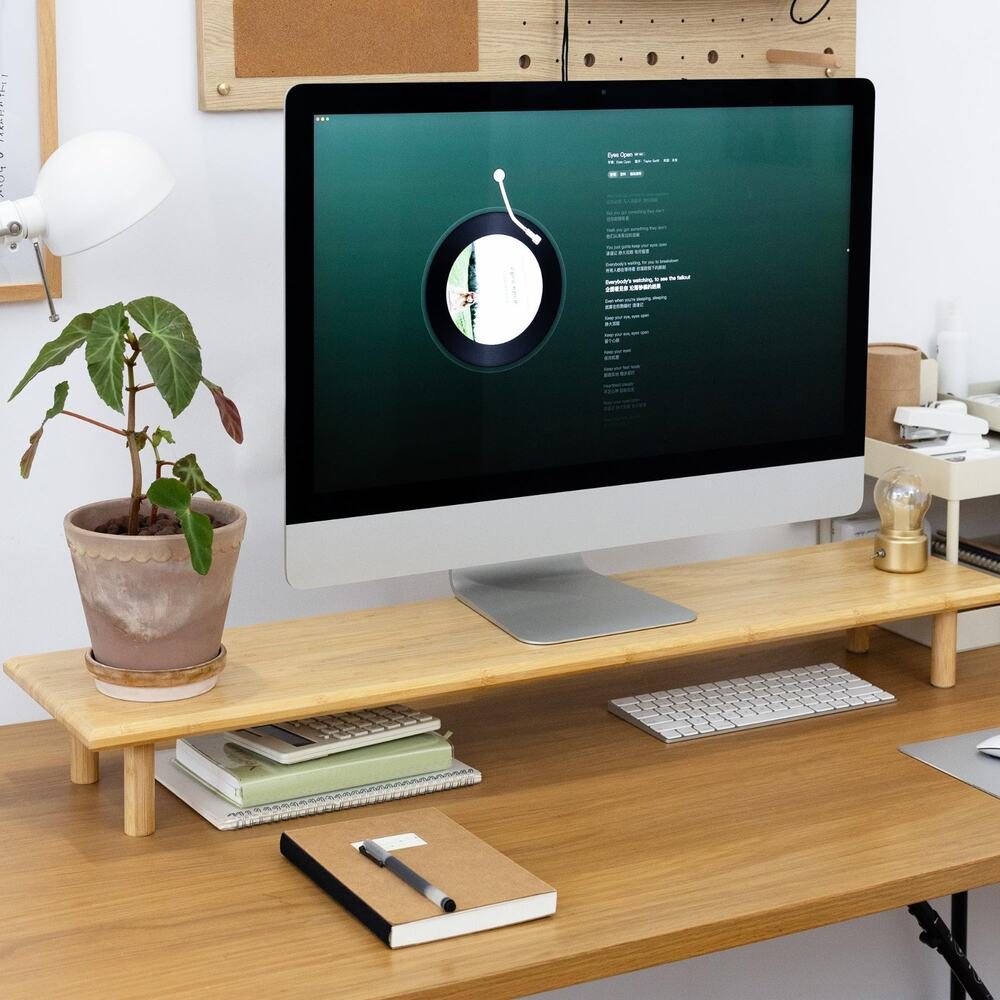ROCDEER Bamboo Dual Monitor Stand Riser Natural Wood 39"